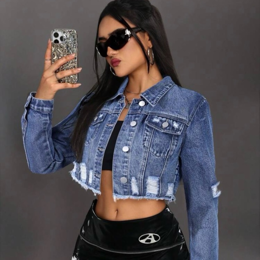 Blue Distressed Denim Jacket